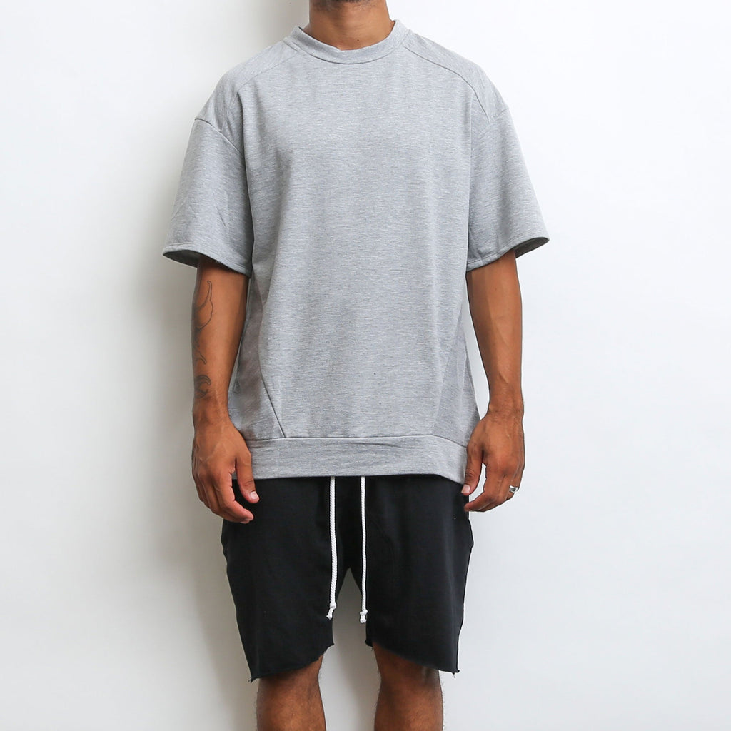 REVERSE FRENCH TERRY TEE- GREY-1